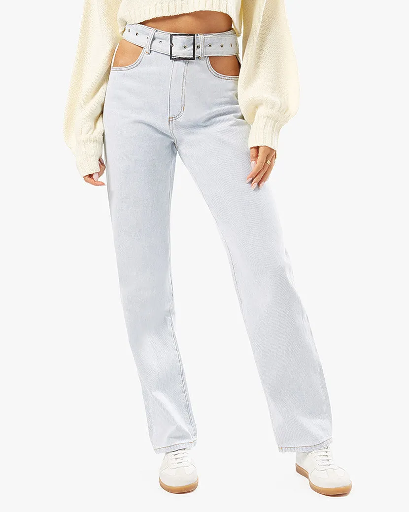 Cut Out Straight Leg Indigo Denim Jean sold by WeWoreWhat