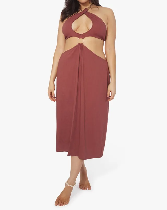 Shell Chain Halter Linen Midi Dress sold by WeWoreWhat