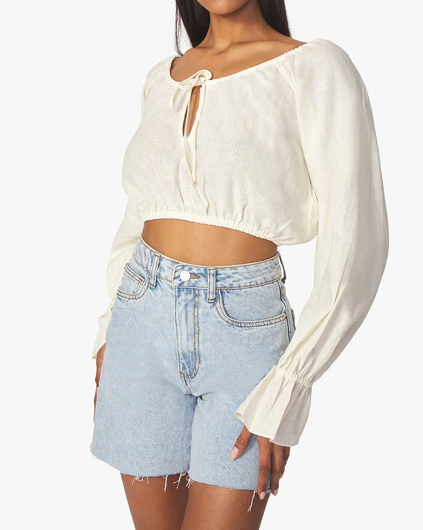 On/Off Shoulder Tie Front Linen Blend Top sold by WeWoreWhat product image thumbnail 4