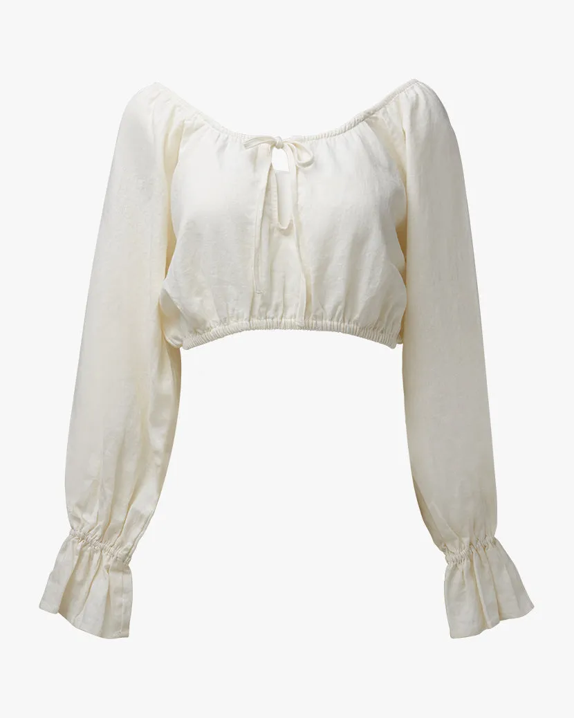 On/Off Shoulder Tie Front Linen Blend Top sold by WeWoreWhat product image thumbnail 2