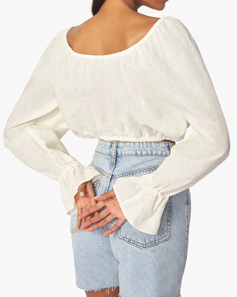 On/Off Shoulder Tie Front Linen Blend Top sold by WeWoreWhat product image thumbnail 5