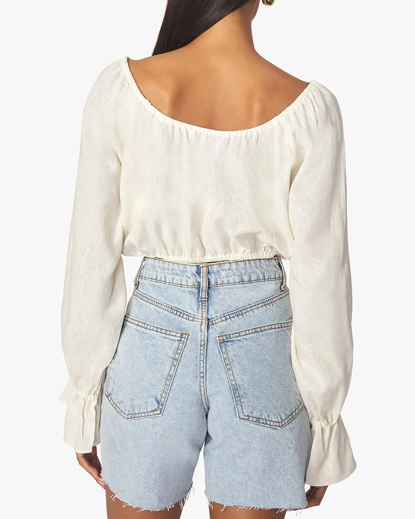 On/Off Shoulder Tie Front Linen Blend Top sold by WeWoreWhat product image thumbnail 3