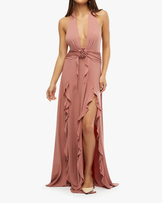 weworewhat halter ruffle maxi dress Halter Ruffle Maxi Dress