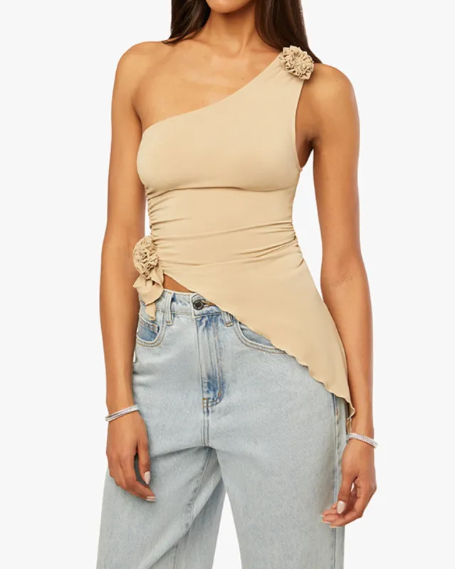 Asymmetrical Rose Top sold by WeWoreWhat