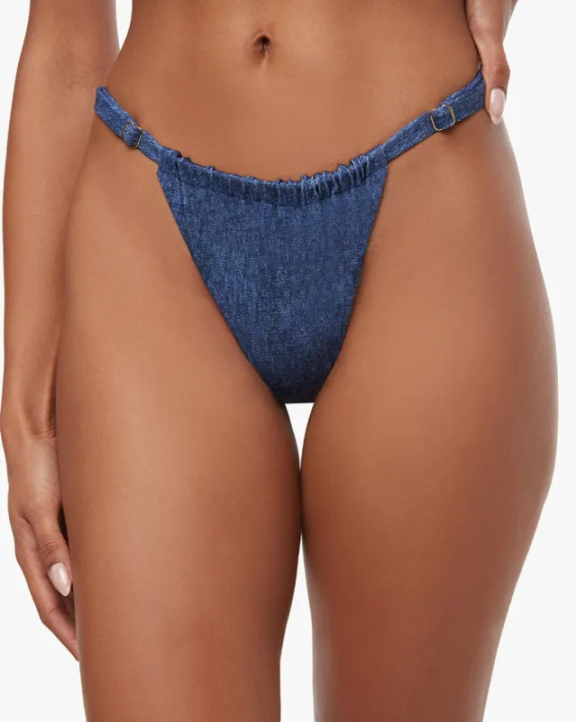 Adjustable Ruched Denim Bikini Bottom sold by WeWoreWhat