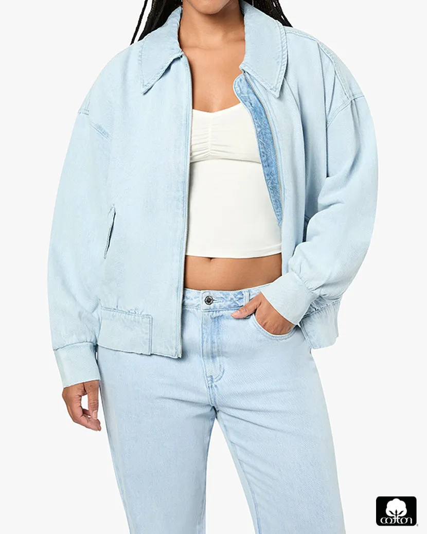 Denim Bomber Jacket sold by WeWoreWhat
