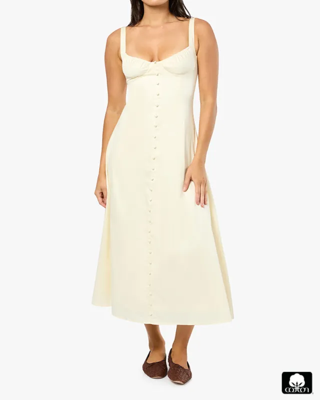 Ruched Cup Button Midi Dress sold by WeWoreWhat