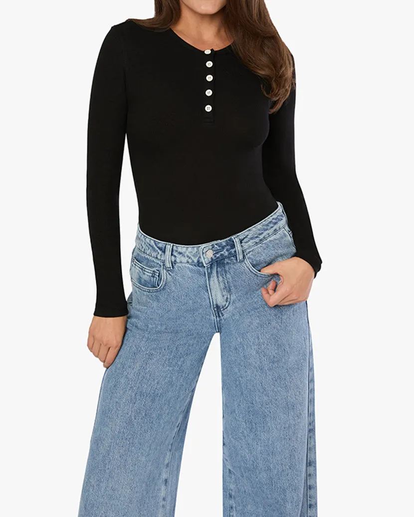 Crew Neck Henley Bodysuit sold by WeWoreWhat