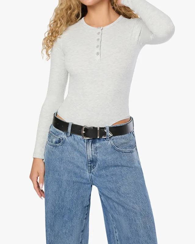 Crew Neck Henley Bodysuit sold by WeWoreWhat