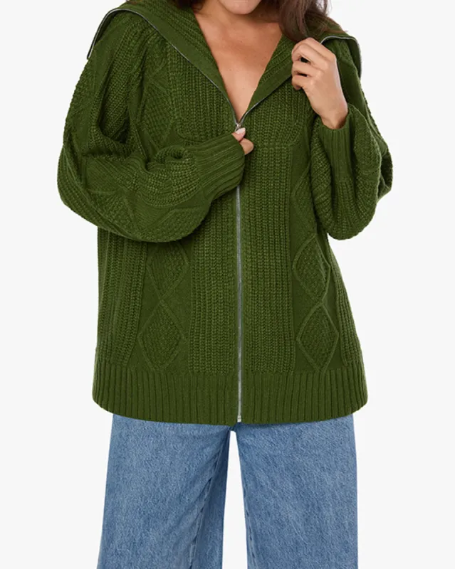 Chunky Cable Knit Zip Up Sweater sold by WeWoreWhat