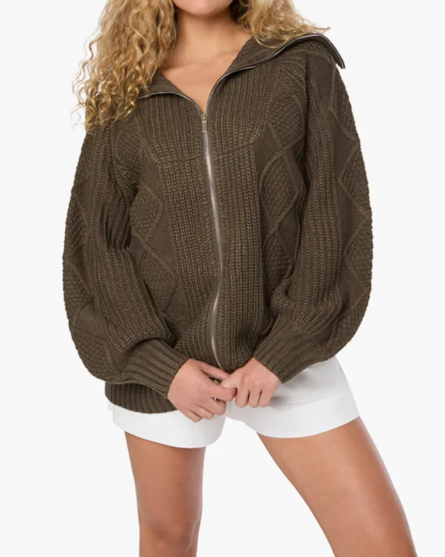 Chunky Cable Knit Zip Up Sweater sold by WeWoreWhat