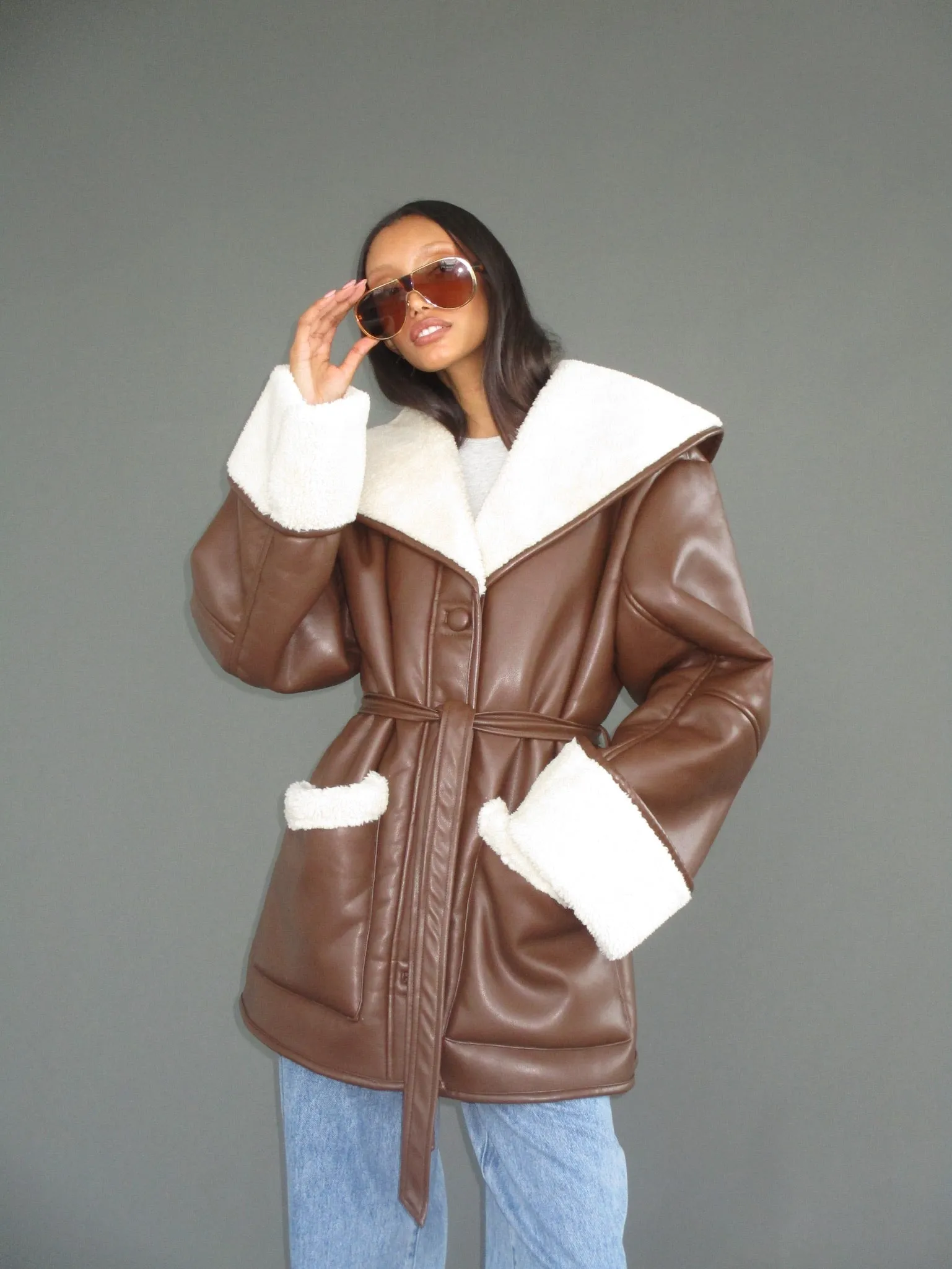 Vegan Leather Bonded Faux Fur Jacket sold by WeWoreWhat product image thumbnail 3