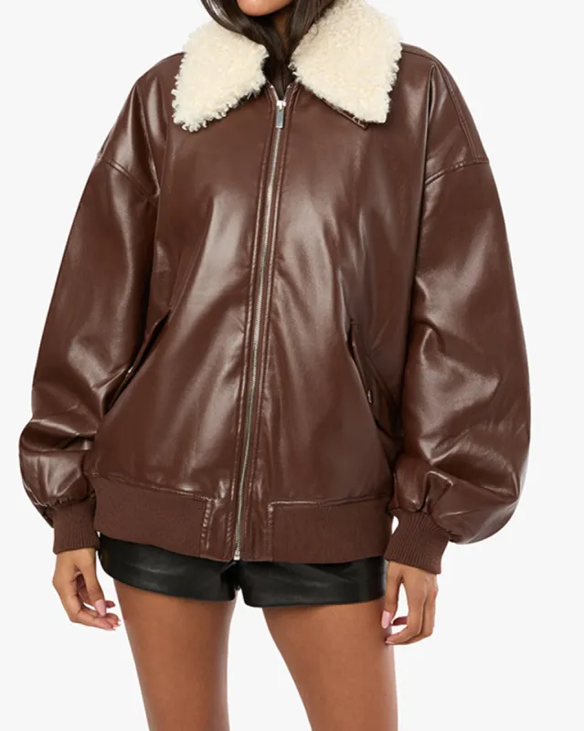 Faux Sherpa Collar Bomber Jacket sold by WeWoreWhat