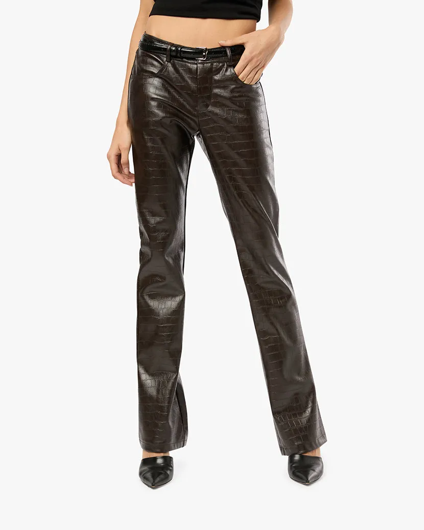 Vegan Leather Croc Mid Rise Flare Pant sold by WeWoreWhat