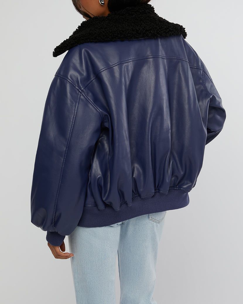 Faux Sherpa Collar Bomber Jacket sold by WeWoreWhat product image thumbnail 4