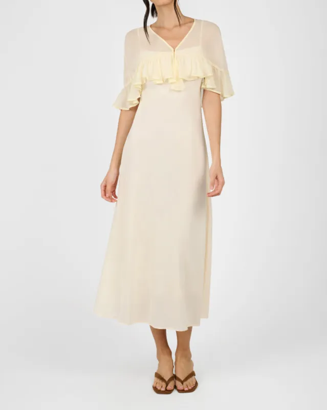 Ruffle Shawl Collar Maxi Dress sold by WeWoreWhat