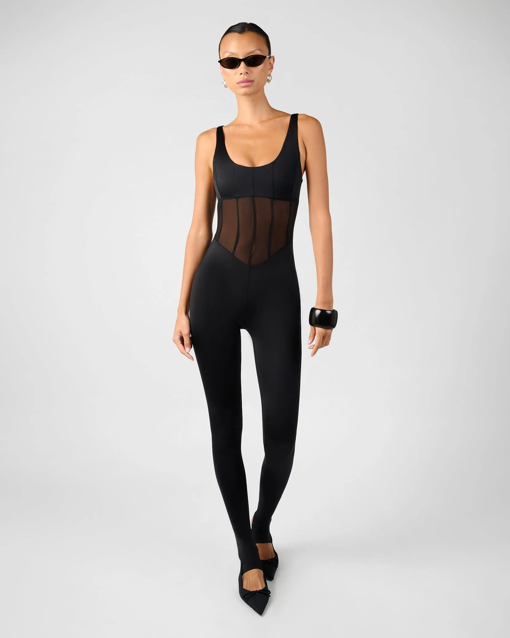 Spandex Sheer Panel Bodysuit sold by WeWoreWhat