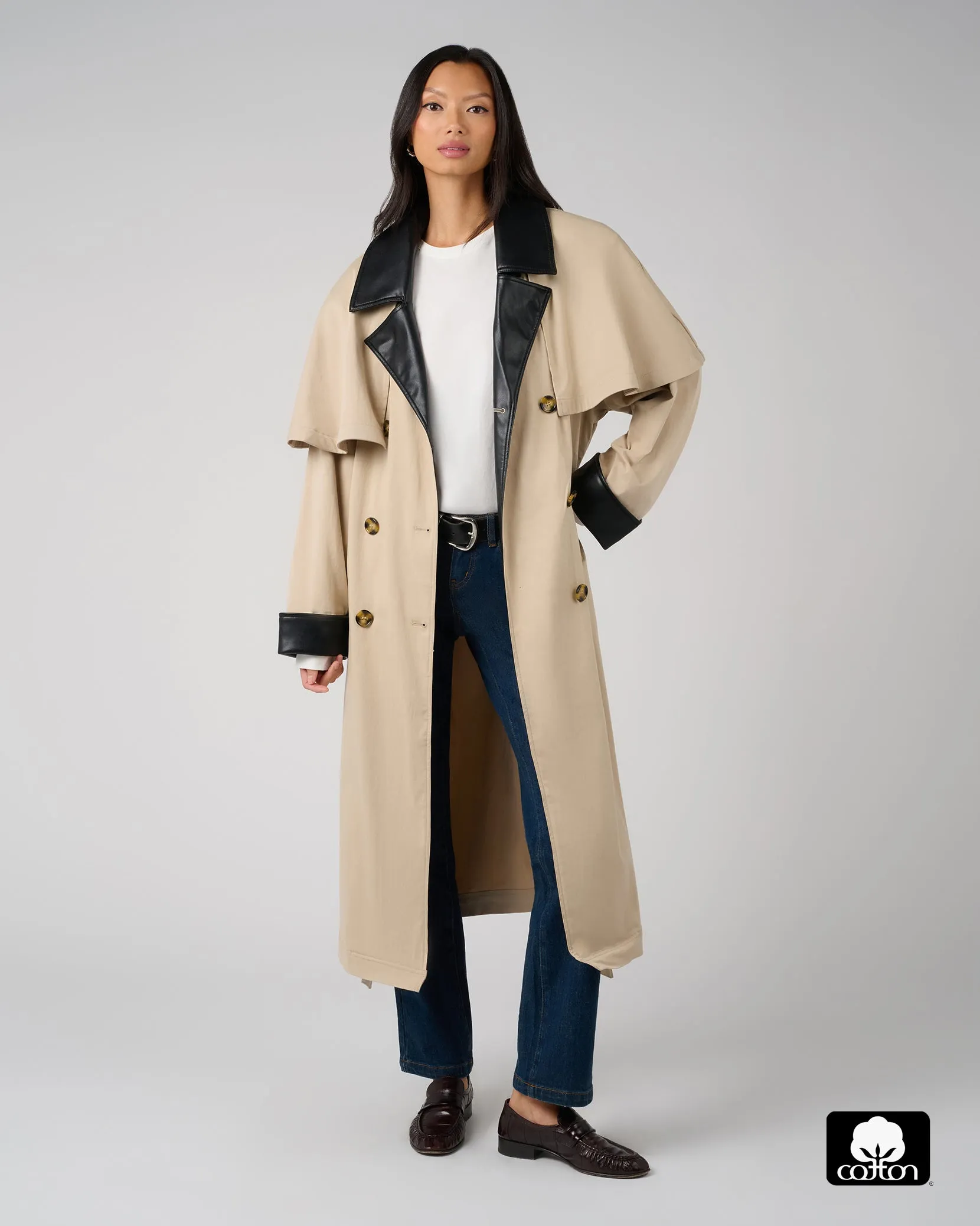 Vegan Leather Trim Trench Coat sold by WeWoreWhat product image thumbnail 2