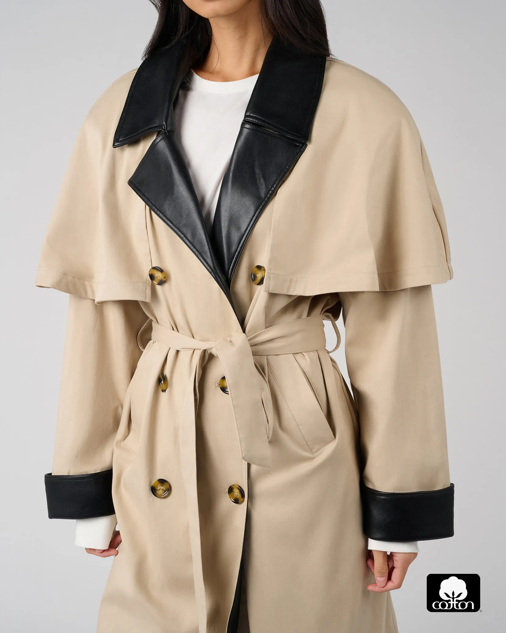 Vegan Leather Trim Trench Coat sold by WeWoreWhat product image thumbnail 5