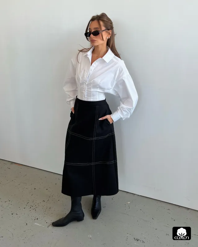 A-Line Contrast Stitch Skirt sold by WeWoreWhat