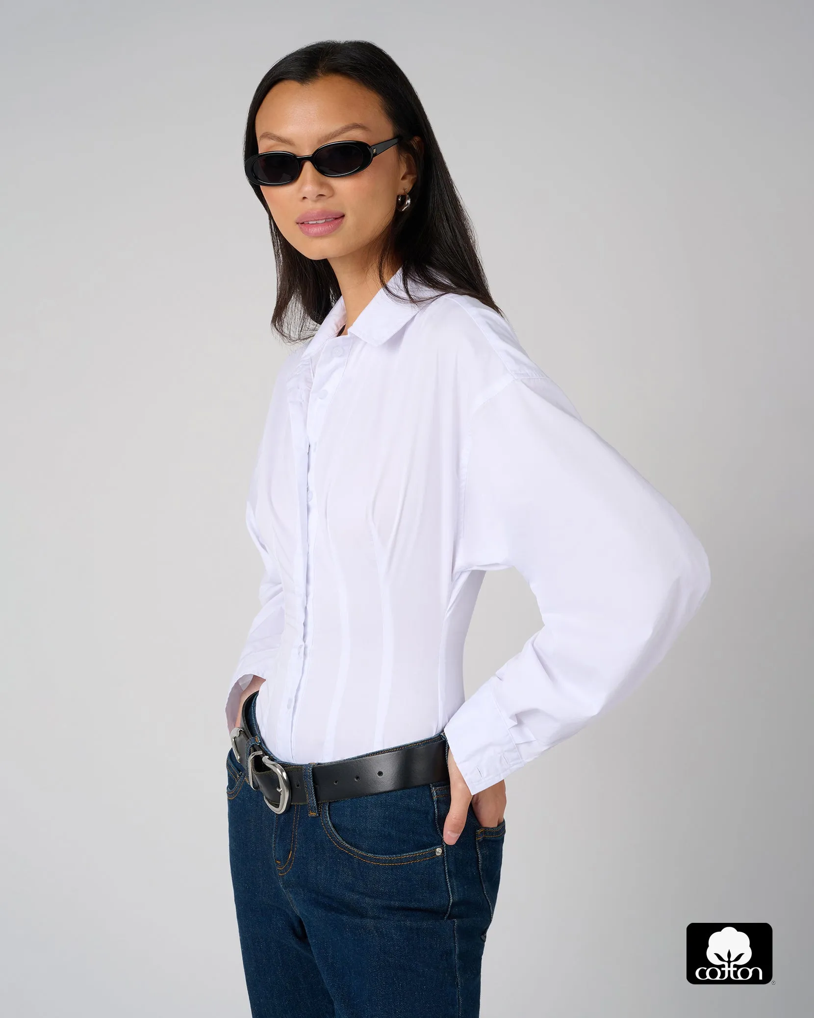 Balloon Sleeve Button Up Bodysuit sold by WeWoreWhat product image thumbnail 5