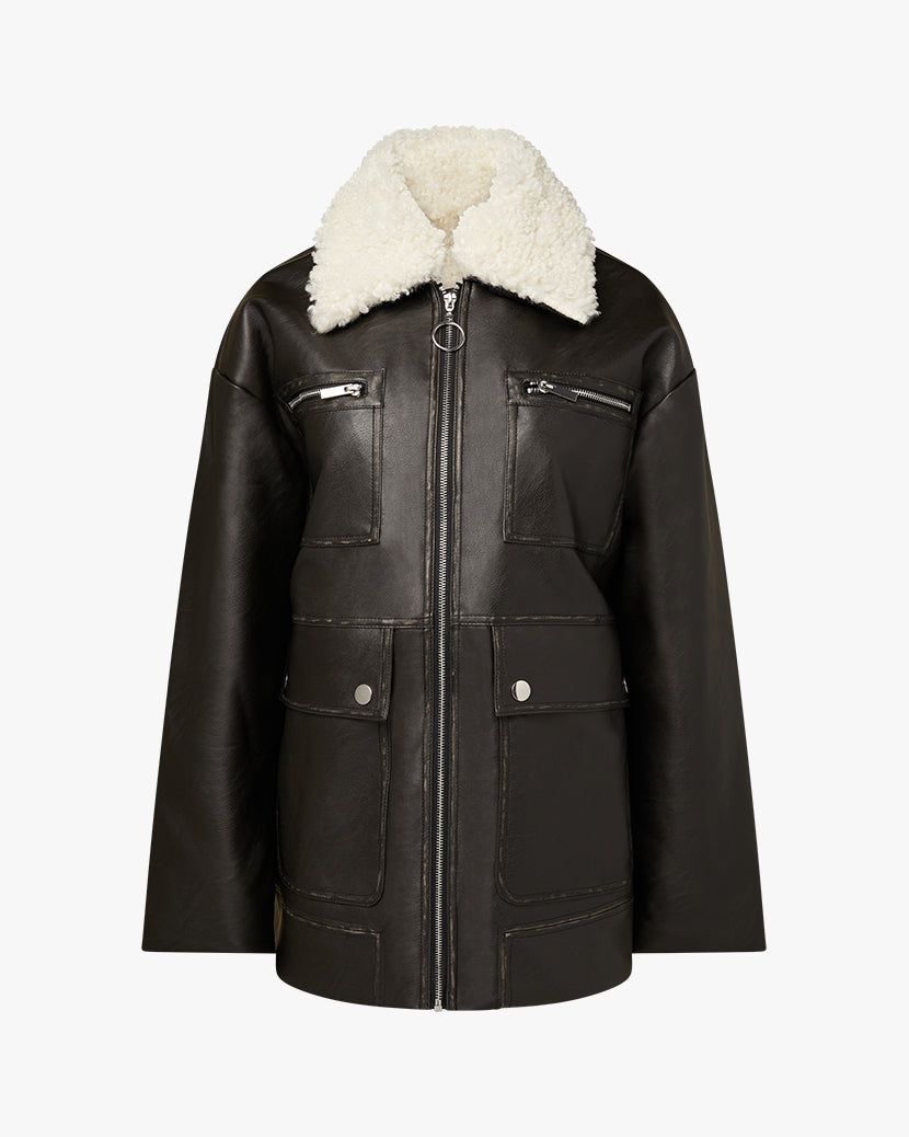 Long Vegan Leather Sherpa Collar Jacket sold by WeWoreWhat product image thumbnail 2