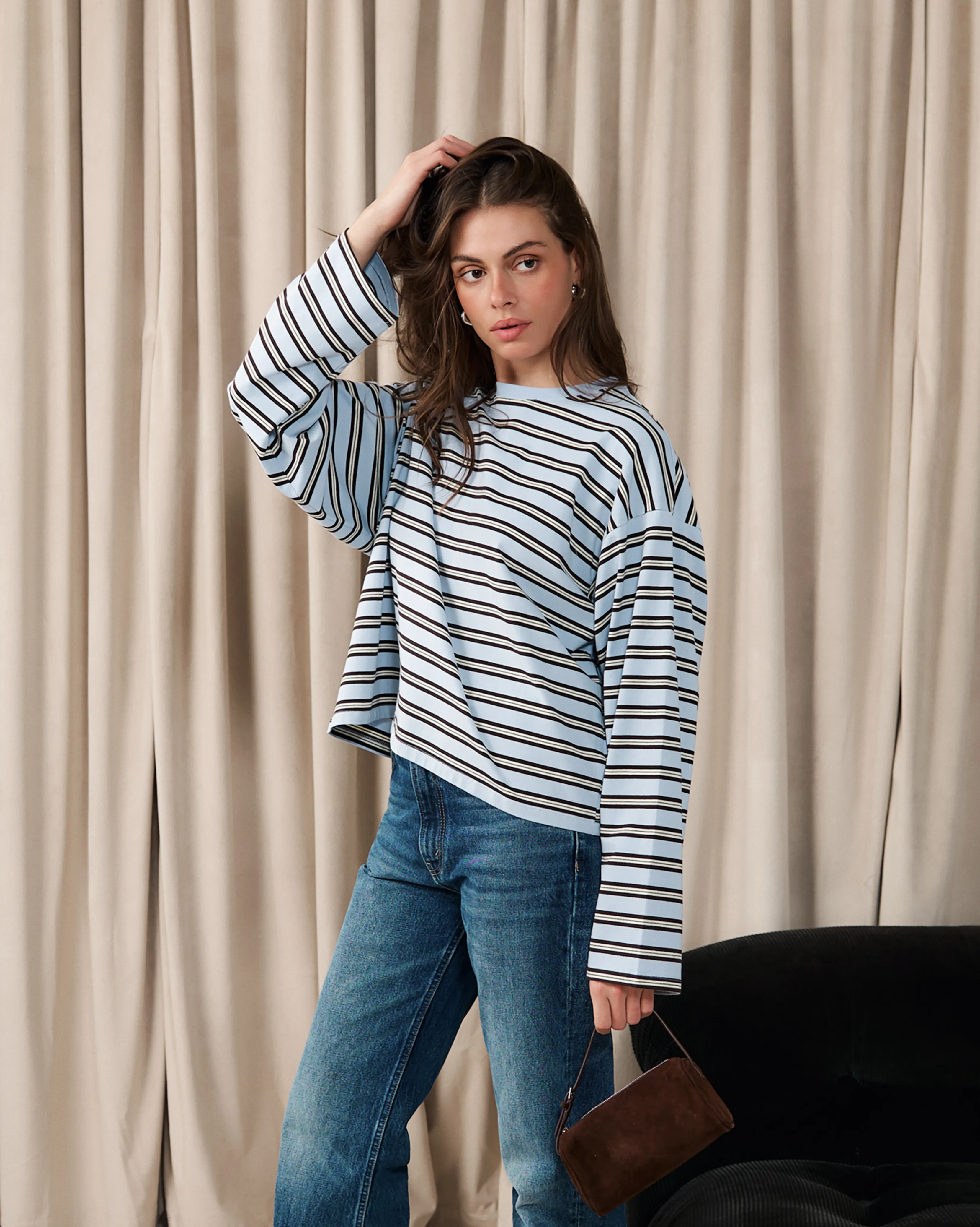 Boxy Oversized Striped Crew Neck Top sold by WeWoreWhat product image thumbnail 3