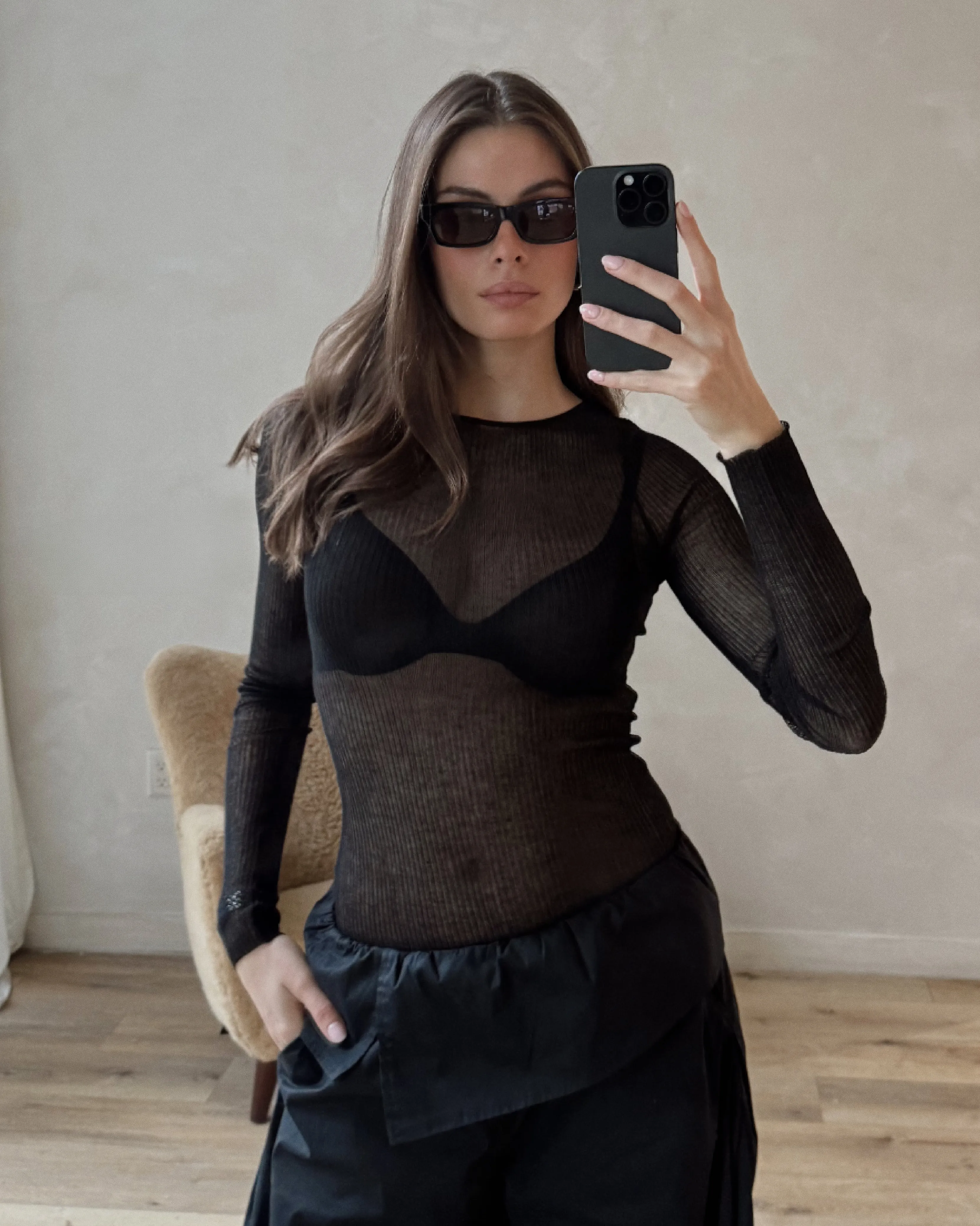Sheer Ribbed Long Sleeve Top sold by WeWoreWhat product image thumbnail 4