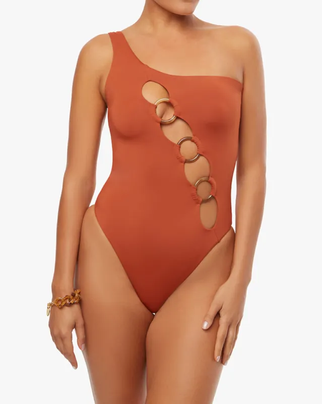 One Shoulder O-Ring One Piece sold by WeWoreWhat