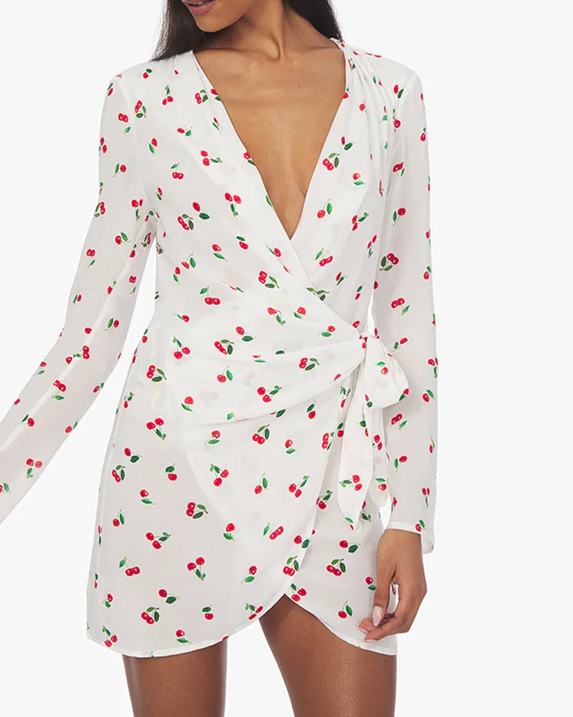 Cowl Neck Cherries Mini Wrap Dress sold by WeWoreWhat product image thumbnail 3