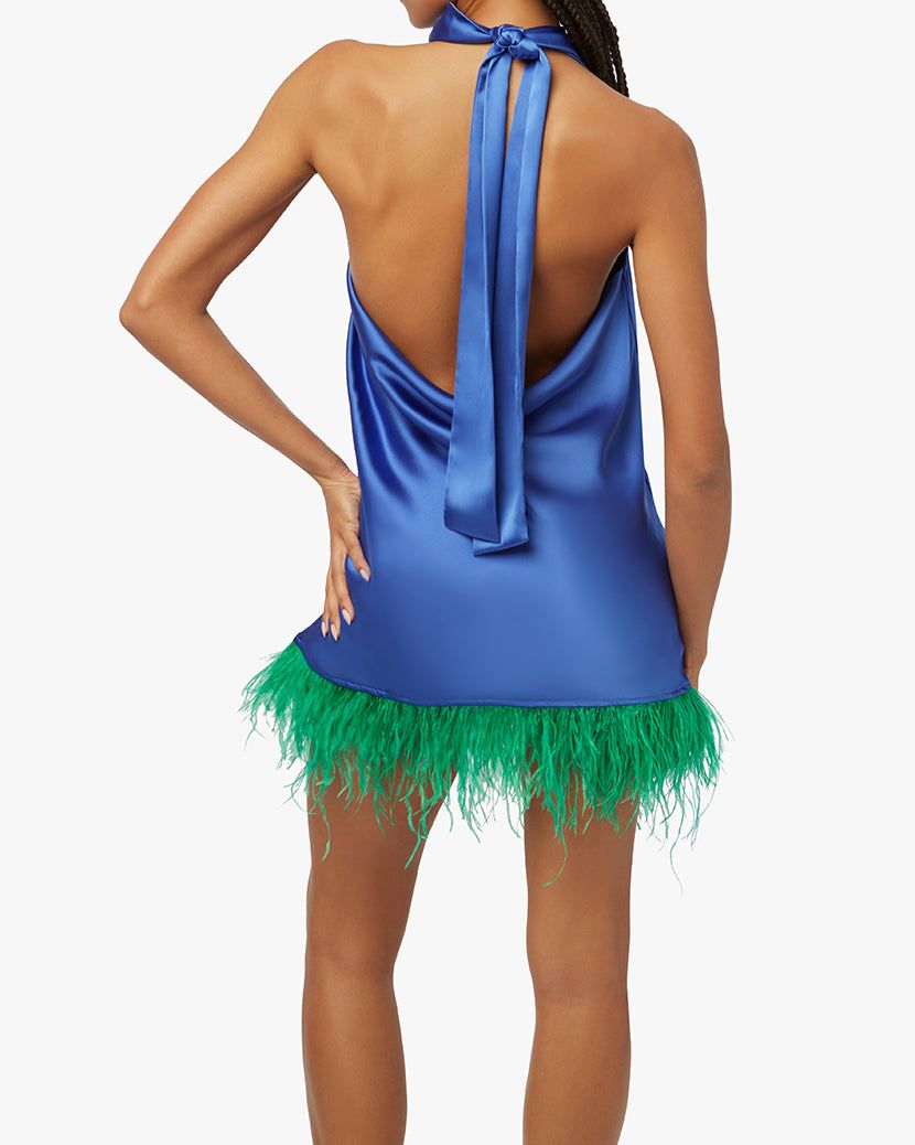 Feather Halter Satin Charmeuse Mini Dress sold by WeWoreWhat product image thumbnail 4