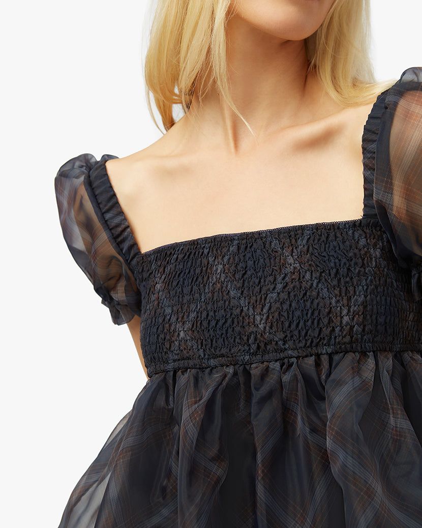 Puff Sleeve Organza Diagonal Plaid Mini Dress sold by WeWoreWhat product image thumbnail 5