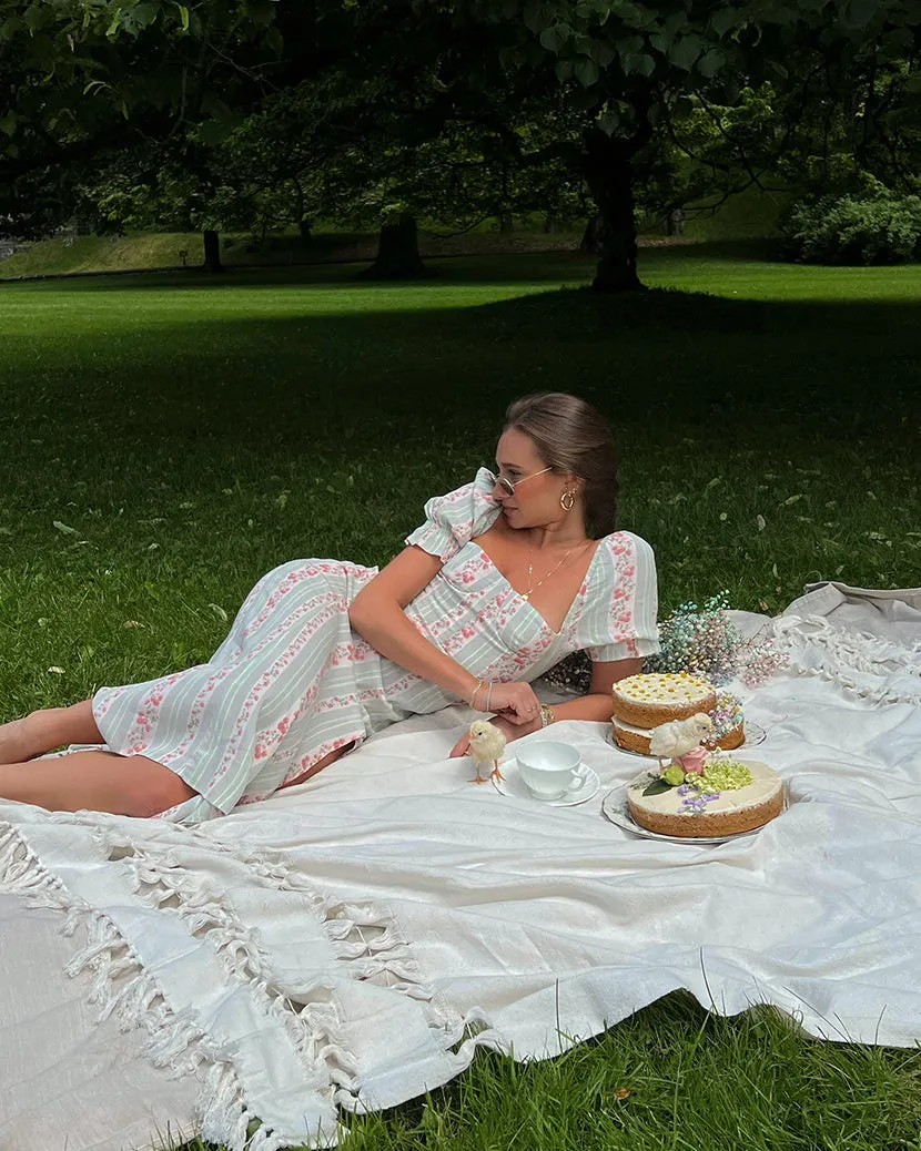 Puff Sleeve Victorian Floral Stripe Midi Dress sold by WeWoreWhat product image thumbnail 3