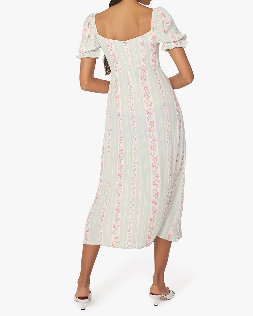 Puff Sleeve Victorian Floral Stripe Midi Dress sold by WeWoreWhat product image thumbnail 4