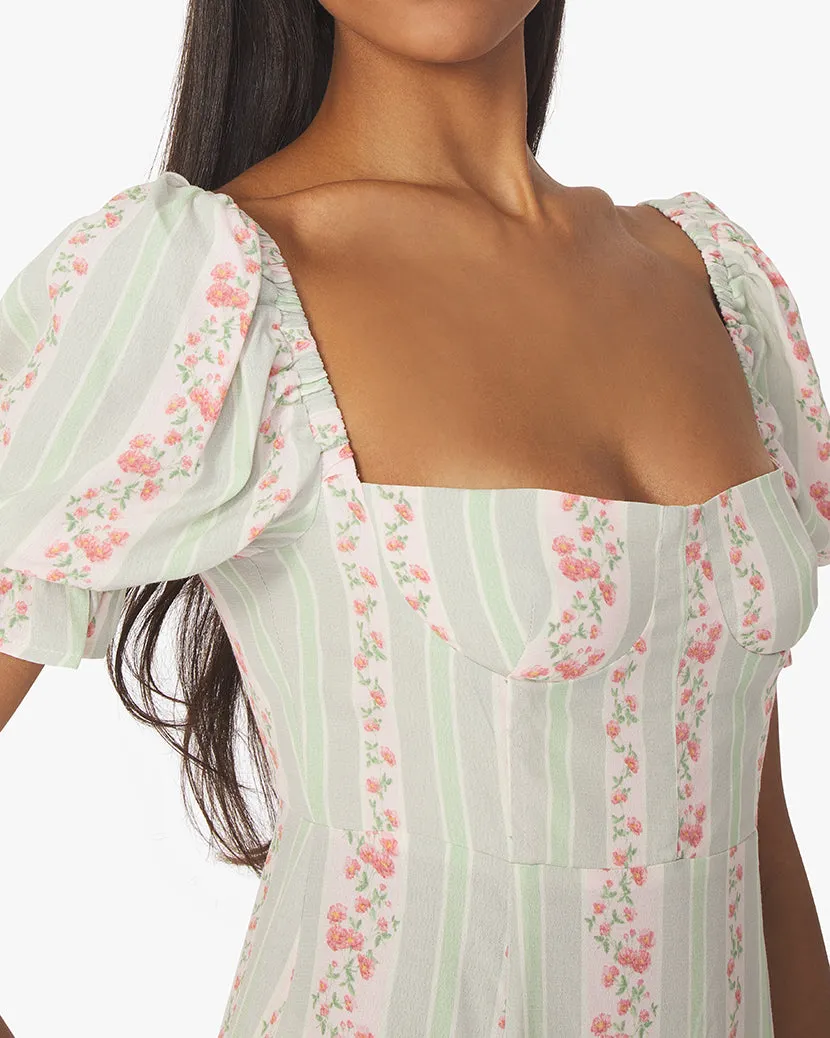 Puff Sleeve Victorian Floral Stripe Midi Dress sold by WeWoreWhat product image thumbnail 5