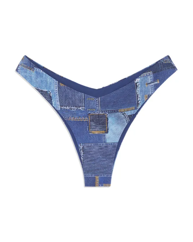 Delilah Denim Patchwork Bikini Bottom sold by WeWoreWhat