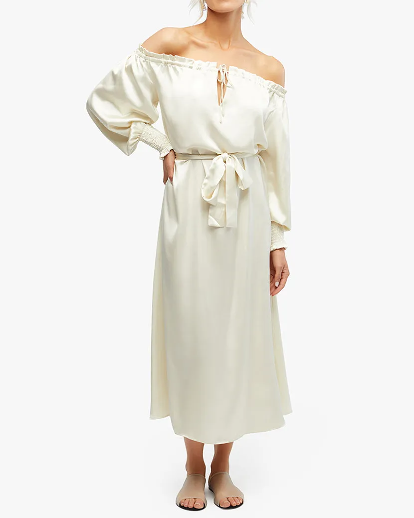 Off Shoulder Silky Maxi Dress sold by WeWoreWhat