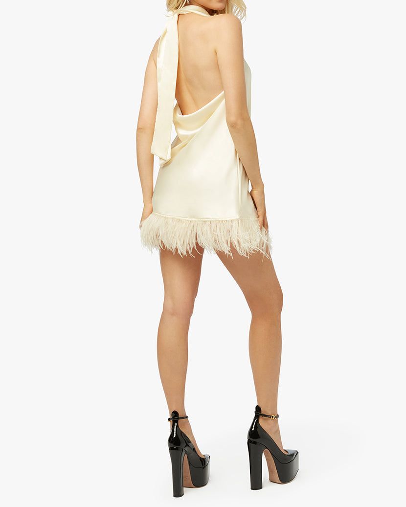 Feather Halter Satin Charmeuse Mini Dress sold by WeWoreWhat product image thumbnail 5