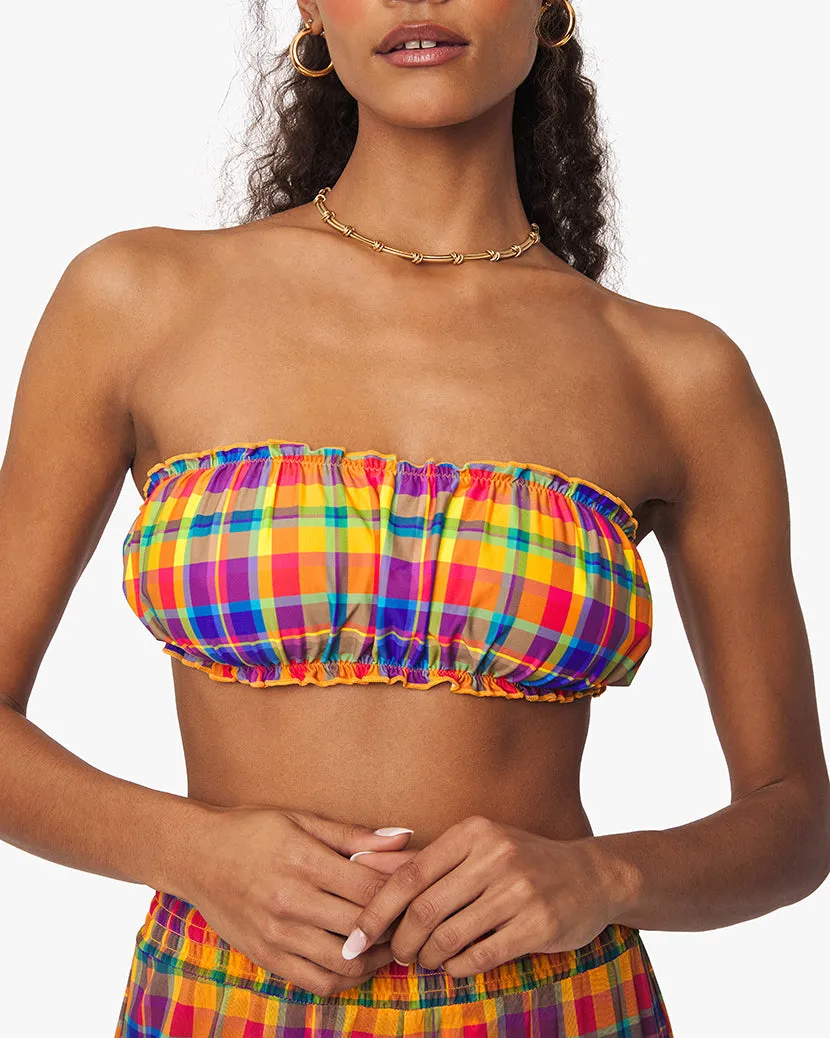 Scrunchie Bandeau Rainbow Plaid Bikini Top sold by WeWoreWhat