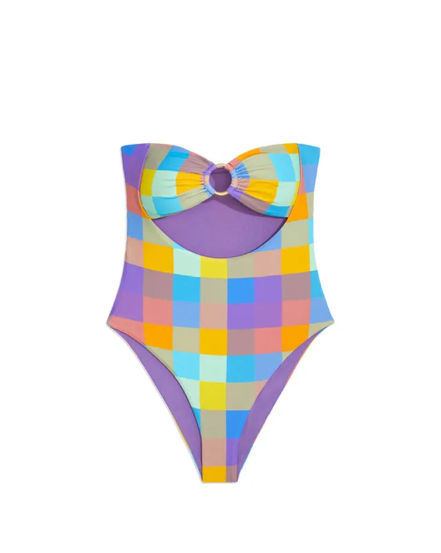 O-Ring Oversized Gingham Ruched Bandeau One Piece sold by WeWoreWhat