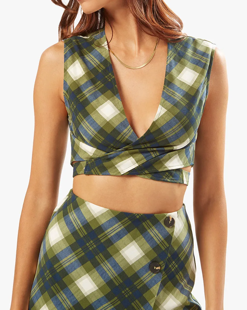 Tie Back Vintage Plaid Wrap Top sold by WeWoreWhat