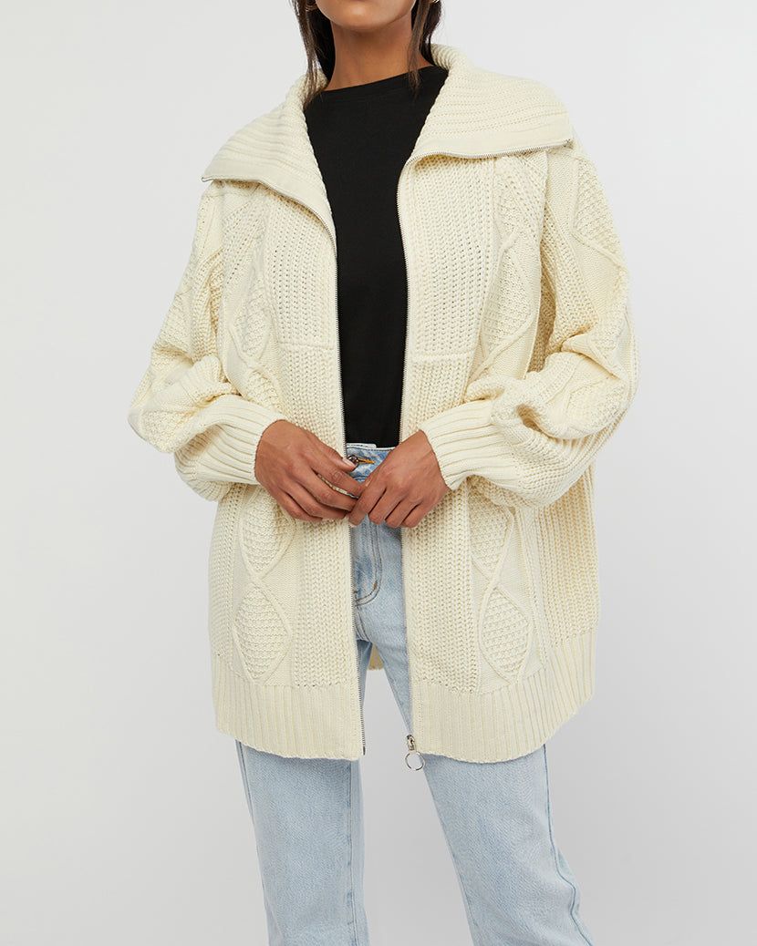 Chunky Cable Knit Zip Up Sweater sold by WeWoreWhat