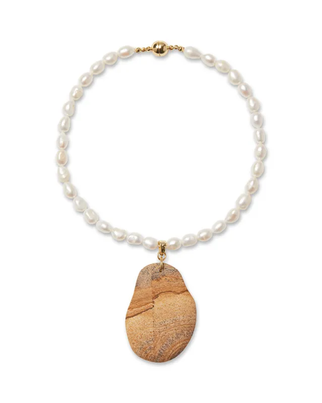 Pearl Necklace With Jasper Pendant made by WeWoreWhat