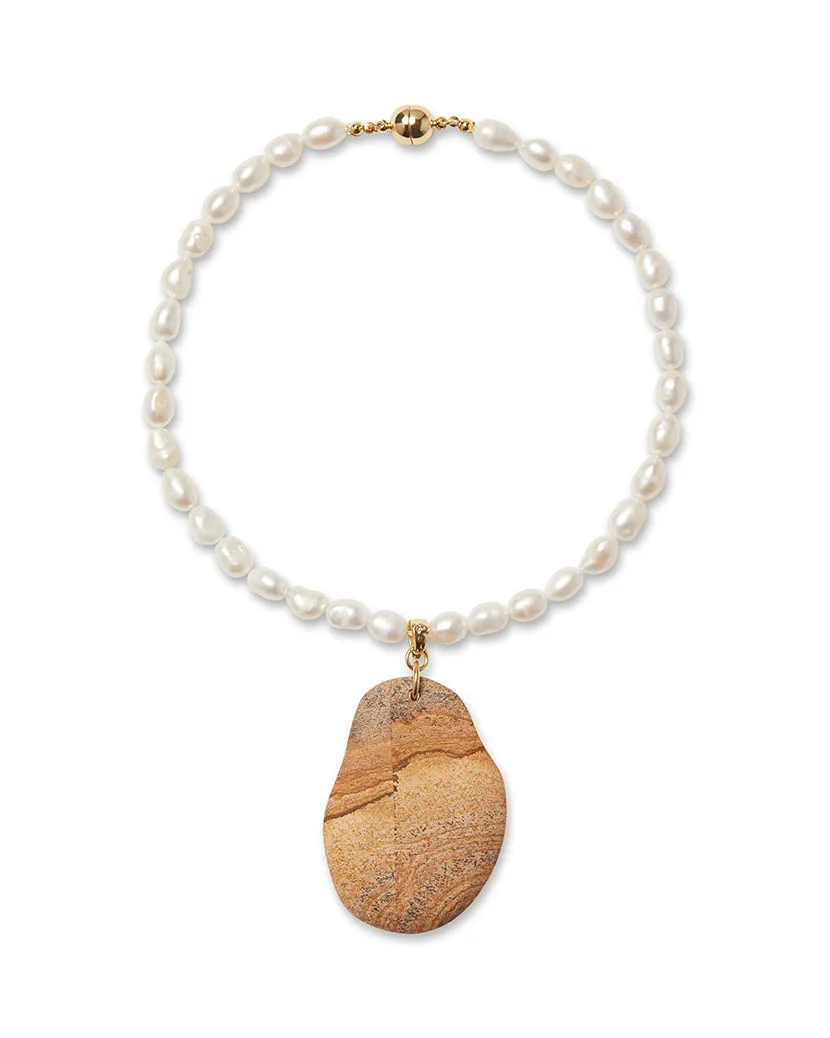 Pearl Necklace With Jasper Pendant sold by WeWoreWhat