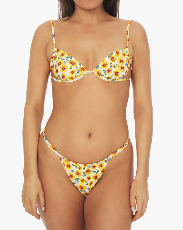 Adjustable Ruched Micro Sunflowers Bikini Bottom sold by WeWoreWhat
