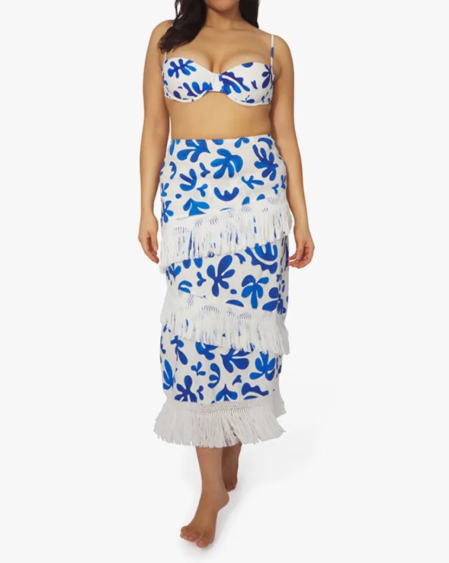 Linen Abstract Leaves Fringe Skirt sold by WeWoreWhat