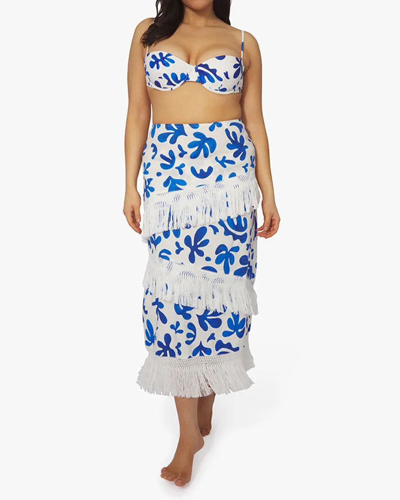 Linen Abstract Leaves Fringe Skirt sold by WeWoreWhat