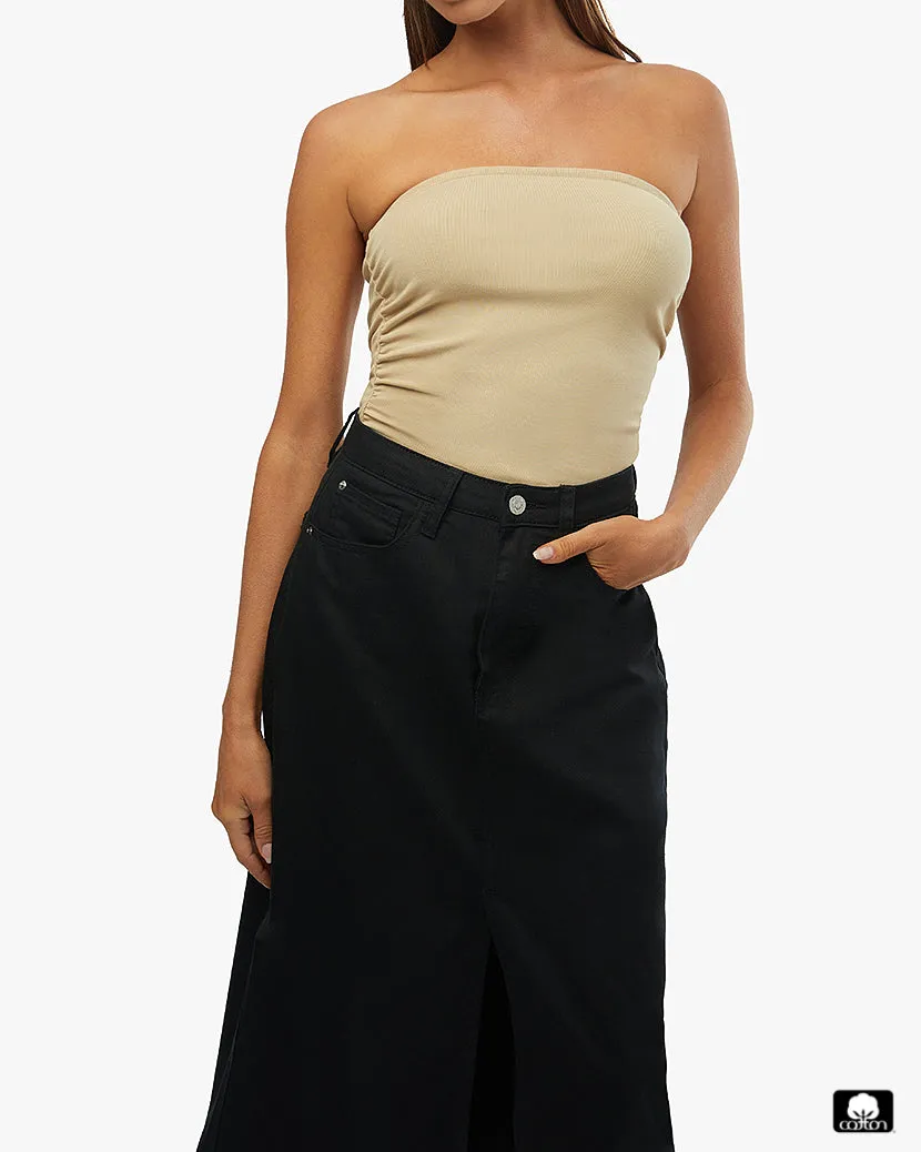 Ruched Strapless Bodysuit sold by WeWoreWhat