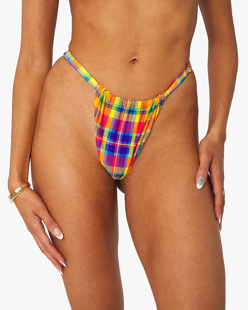 Adjustable Ruched Rainbow Plaid Bikini Bottom sold by WeWoreWhat