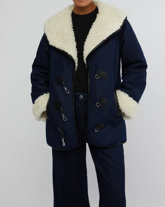 Denim Sherpa Coat sold by WeWoreWhat